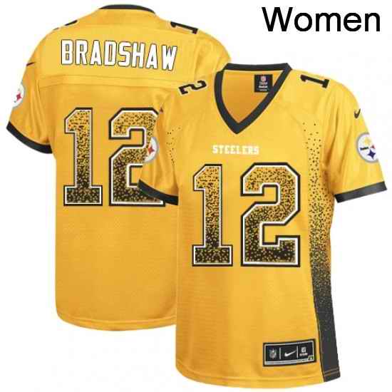 Womens Nike Pittsburgh Steelers 12 Terry Bradshaw Elite Gold Drift Fashion NFL Jersey